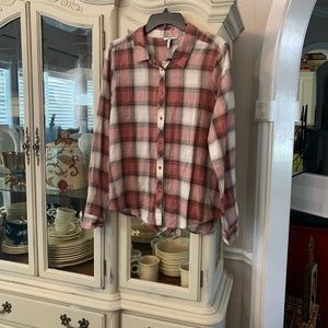 BKE Buckle Cotton Plaid flannel Button Up Open Back Shirt L